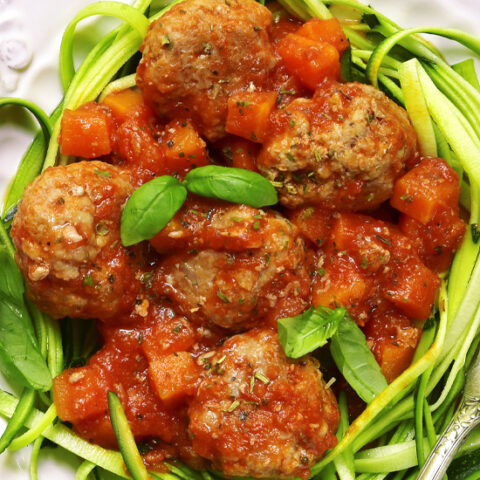 Low Sodium Spicy Chicken Meatballs with Zucchini Noodles